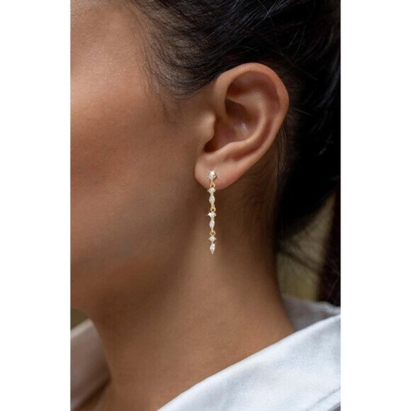 ⚡Dainty Gold Silver Dangle Earring for Women Long Hanging CZ Hypoallergenic Gift - Picture 3 of 7